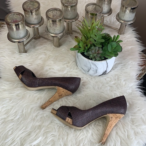 Nine West Women’s Brown Wicker Cork Heels Open Toe Pumps Size 7 US - Picture 4 of 12